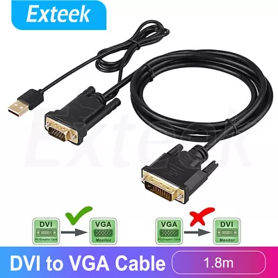 DVI-D 24+1Pin Male To VGA 15Pin Male Active Cable Monitor Converter 1080P 1.8m • $14.95