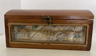 Treasure Chest Wooden Nautical Knots Storage Trinket Jewelry Box Wood 11x5.5x5.5 • $37.75