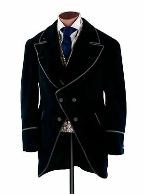 Vintage Black Velvet Coat Jacket Men Suits Double Breasted Four Buttons Tuxedos • $77.39