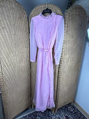 Vintage Mike Benet Dress Pink Formal Sheer Small Ruffled • $65