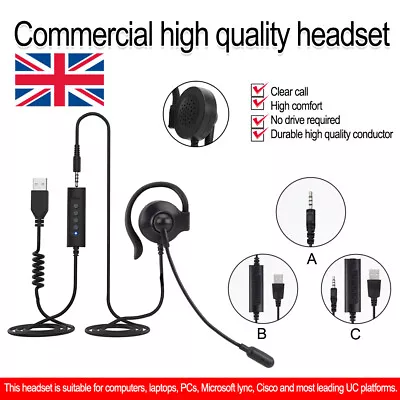 USB Wired Headset Headphones With Microphone Mic For Computer PC Centre Call UK • £7.35