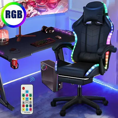 OYAJIA Gaming Office Chair Ergonomic Racing 12 RGB LED Computer Work Seat • £99.99