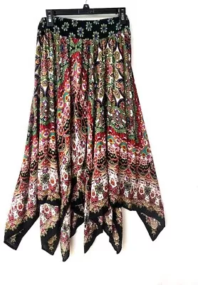 Bila Womens Small Boho Hippie Mixed Print Handkerchief Hem Pull On Maxi Skirt • $19.95