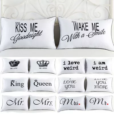 Lovers Couple Pillowcase His And Hers Pillow Cover Wedding Bedding King & Queen • £17.52