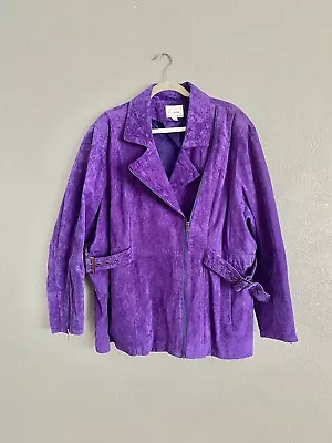 Vintage Linea By Louis Dell’Olio Purple Suede Leather Plus Size Moto Jacket 3X • $50