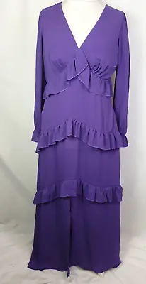 Purple New Look Tiered Maxi Dress Long Sleeve V Neck BNWT UK14 E1448 • £14.99