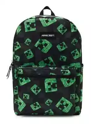 Minecraft Creeper 17  Laptop Backpack Book School Bag Black Green NWT • $14.90
