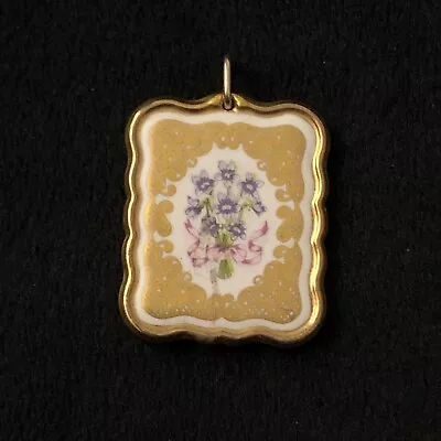 Vintage Floral White Ceramic Double-Sided Necklace Pendant • $14.50