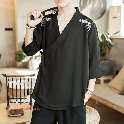 Mens Chinese Martial Arts Kung Fu Tai Chi T-shirt Short Sleeve Zen Buddhist Tops • $28.40