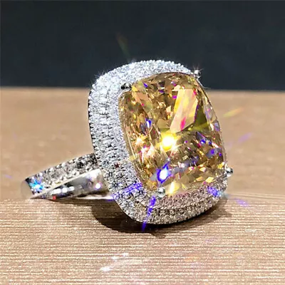 925 Silver Plated Ring Yellow Cubic Zircon Women Engagement Jewelry Sz 6-10 • $2.55