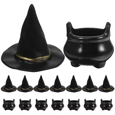 10 Sets Miniature Halloween Cauldron Witch Hats Ornaments Micro Landscape Decor • £4.41