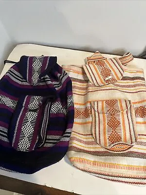 RASTA Bag Beach Hippie Baja Ethnic Backpack Made In Mexico Unisex Orange Purple • $18.89
