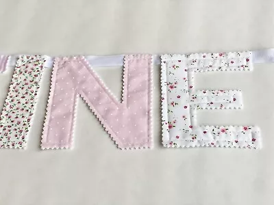 Personalised Girl Fabric Bunting Name Baby Pink Flowers Nursery £2.20 PER LETTER • £2.20