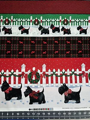 Daisy Kingdom Christmas Scottie Sampler #1114 Dogs Snow Fences Plaid Fabric 37in • $10.95