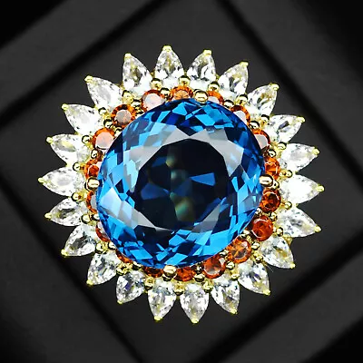 Luxurious Swiss Blue Topaz 23.60 Ct 925 Sterling Silver Handmade Rings Size 6.5 • $44.99