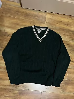 Vintage L L Bean Cricket Tennis Sweater V Neck Cableknit Mens Large  Canada Made • $70
