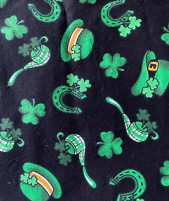 Fabric FQ Cotton Black Green Shamrock Pipes Horseshoes & Hats. • $5