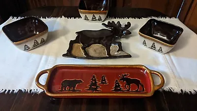 Woodland Ceramic Hand Painted Moose Serving Dishes • $125