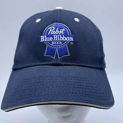 Pabst Blue Ribbon Beer PBR Navy Blue Ball Cap Strapback Hat Ashworth Cotton • $14.99