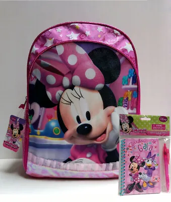 DISNEY MINNIE MOUSE Backpack Kids Girls Travel School Purse Bag + Notebook W Pen • $16.10
