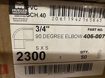 Box Of (50) MUELLER 406-007 PVC 90° ELBOW  3/4  • $39.99