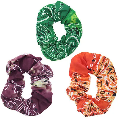 Set Of 3 Acid Wash Tie Dye Retro Paisley Print Hair Scrunchies • £4.69