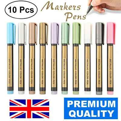 10pcs Metalic Paint Silver Permanent Marker Pens Sheen Glitter Arts Diy Kit Set • £6.95