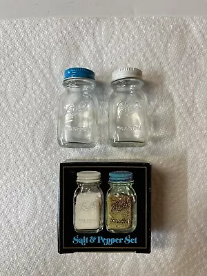 Vintage Ball  Mason Jar Miniature Salt And Pepper Shakers Set NIB • $8.99