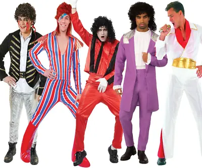 Adults Celebrity Costume Elvis Kiss Bowie MJ Fancy Dress Outfit Mens New • £17.99