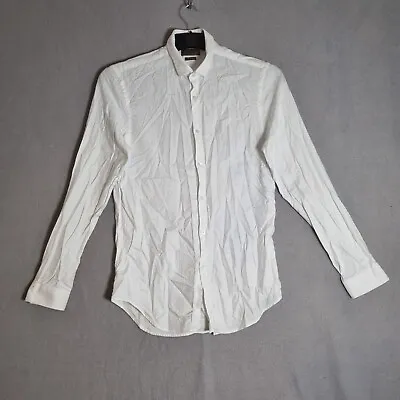 Zara Man White Pattern Shirt EUR Small Slim Fit Long Sleeve Button Cuff • £9.99