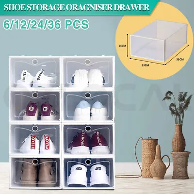 $61.99 • Buy Shoe Display Cases Box Rack Large Storage Cabinet Plastic Boxes Oragniser Drawer