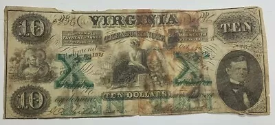 1862 $10 State Of Virginia Treasury Note Richmond Scarce Obsolete Note  • $40