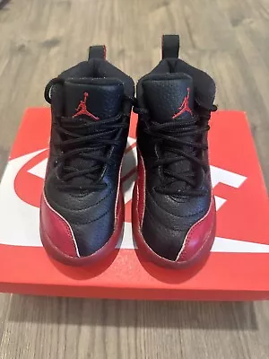 Nike Air Jordan 12 Retro TD Flu Game Black Red Toddler Size 10C USED 2015 • $1.25