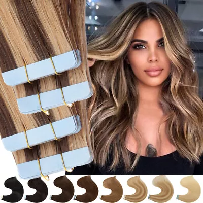 £23.28 • Buy Invisible Tape In Remy Human Hair Extensions 80PCS FULL HEAD THICK Mixed Colors