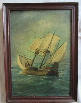 Old Painting - Galleon Ship - Signed J E Clayton Framed • £75