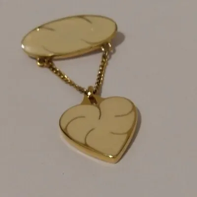 Monet Signed Cream Enamel Dangle Heart Golden Vintage Brooch Pin • $10