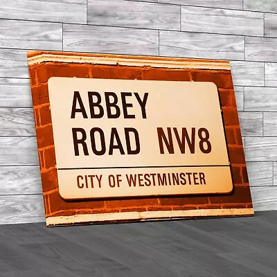 Abbey Road Street Sign Orange Canvas Print Large Picture Wall Art • £14.95