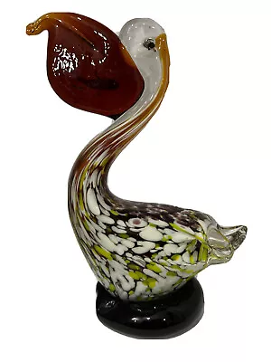 HAND BLOWN Pelican MURANO ART GLASS Mela Fiori Fish In Mouth FIGURINE Sculpture • $59.99