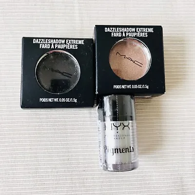 MAC NYX Set Of 3 Eye Shadow Dazzleshadow Extreme Black Brown Pigments 03 Makeup • $39.99