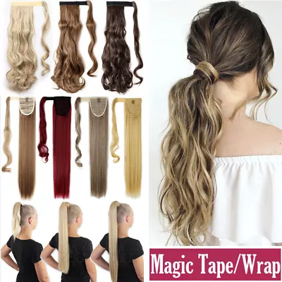 Long Wavy 17-26  Megic Tape Clip In Ponytail Fake Hair Peice Extensions Wrap On • £3.96