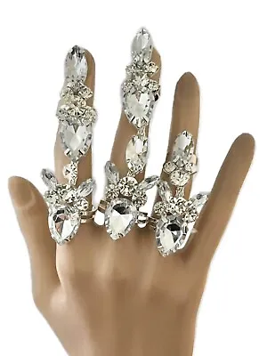 Set /Bundle 3 Acrylic Rhinestones Statement Adjustable Mitten Rings • $14.72