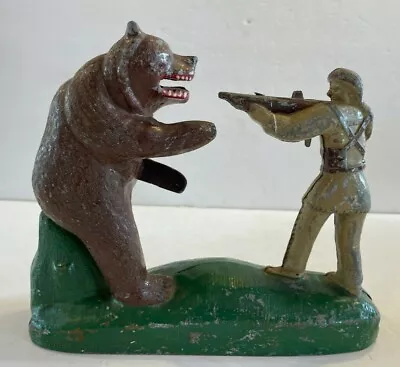 Vtg Davy Crockett SHOOT-A-BAR Coin Cast Metal Mechanical Bank Davy Gun Bear • $245