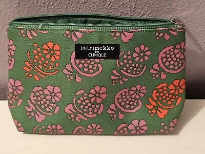 Clinique By Marimekko Green W/Pink & Red Flowers Cosmetic Makeup Travel Bag • $7