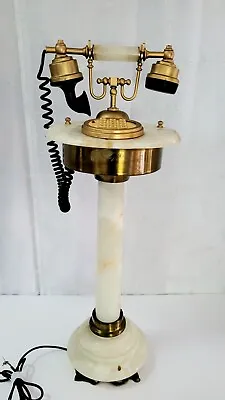 EXTREMELY RARE Vintage Brass And Marble Floor Table Telephone Phone Push Button • $700