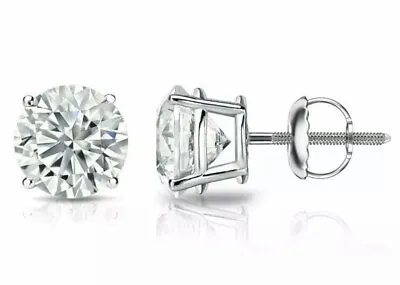 GRA Certified 2 Ct TW REAL Moissanite Solitaire Stud Earrings In 14K White Gold • $84.98