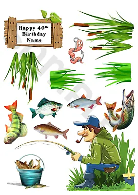 FISHING PERSONALISED Edible Cake Toppers A4 Icing /Wafer  • £3.89