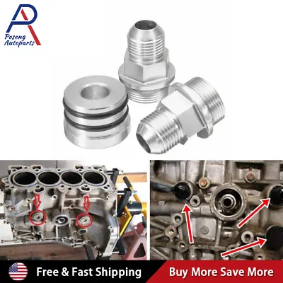 Silver Block Plug Breather Fittings Kit B16 B18c Catch Can M28 To 10AN For Honda • $11.89