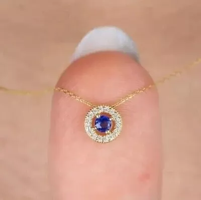 Round Cut Blue Sapphire 1.2Ct Lab Created Women's Pendant 14K Yellow Gold Plated • $71.40