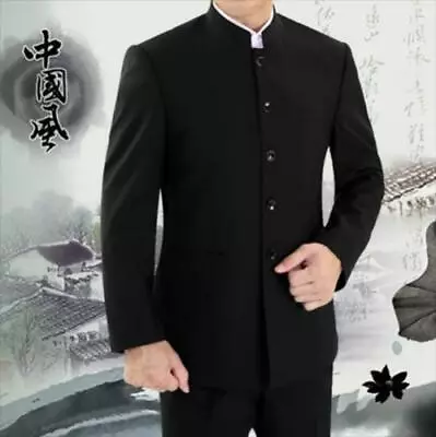 Mens Retro Traditional Coat Mandarin Banded Collar Single Breast Suit Jacket NEW • $34.30