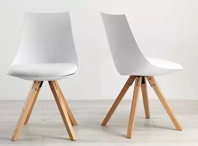 Set Of 2 Eames Style Padded Chairs White Kitchen Dining Office Bedroom • £49